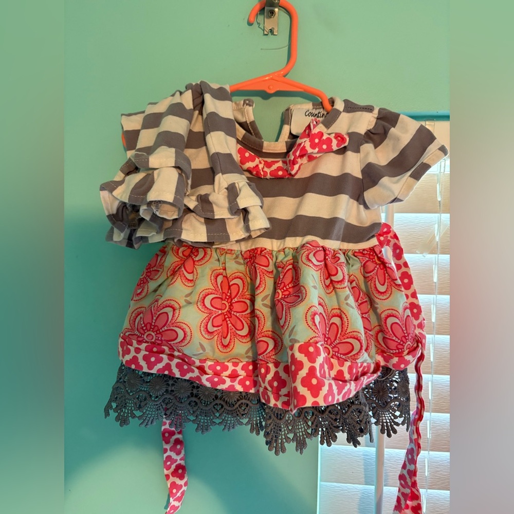 Gray and Pink Baby set with Lace